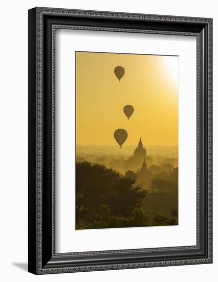 Myanmar. Bagan. Hot Air Balloons Rising over the Temples of Bagan-Inger Hogstrom-Framed Photographic Print