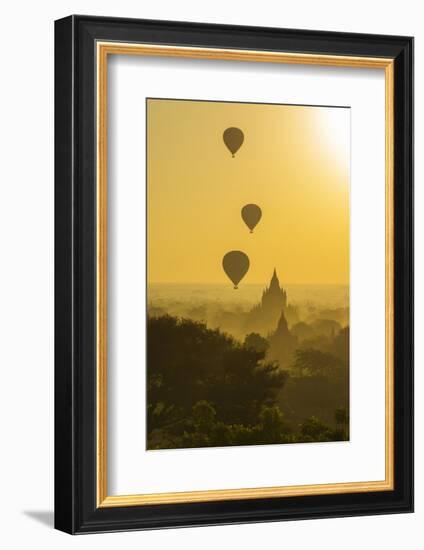 Myanmar. Bagan. Hot Air Balloons Rising over the Temples of Bagan-Inger Hogstrom-Framed Photographic Print