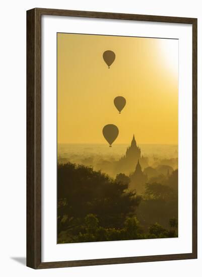 Myanmar. Bagan. Hot Air Balloons Rising over the Temples of Bagan-Inger Hogstrom-Framed Photographic Print