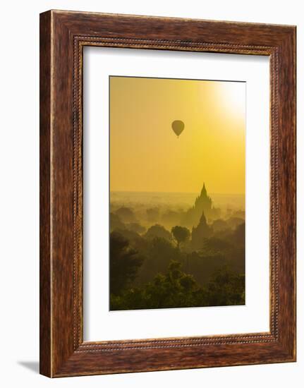 Myanmar. Bagan. Hot Air Balloons Rising over the Temples of Bagan-Inger Hogstrom-Framed Photographic Print