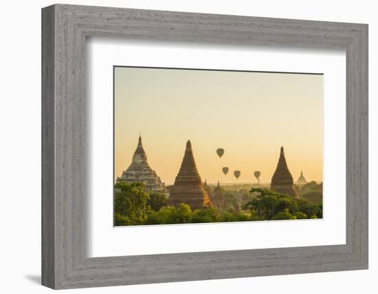 Myanmar. Bagan. Hot Air Balloons Rising over the Temples of Bagan-Inger Hogstrom-Framed Photographic Print