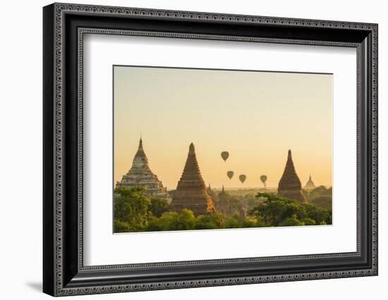 Myanmar. Bagan. Hot Air Balloons Rising over the Temples of Bagan-Inger Hogstrom-Framed Photographic Print