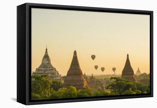 Myanmar. Bagan. Hot Air Balloons Rising over the Temples of Bagan-Inger Hogstrom-Framed Premier Image Canvas