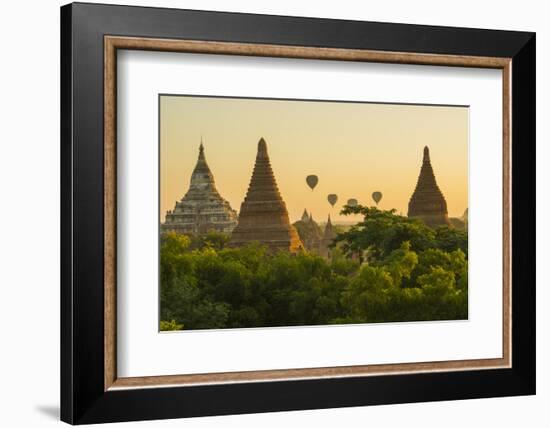 Myanmar. Bagan. Hot Air Balloons Rising over the Temples of Bagan-Inger Hogstrom-Framed Photographic Print