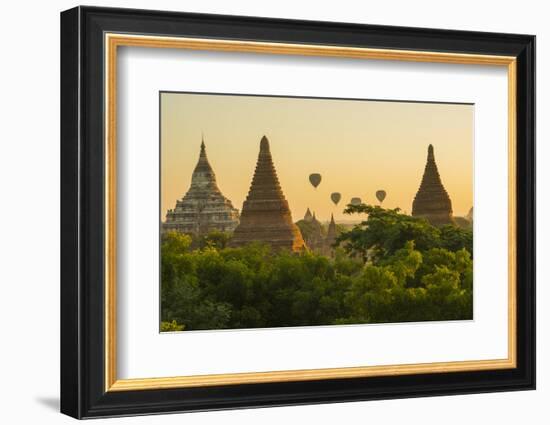 Myanmar. Bagan. Hot Air Balloons Rising over the Temples of Bagan-Inger Hogstrom-Framed Photographic Print