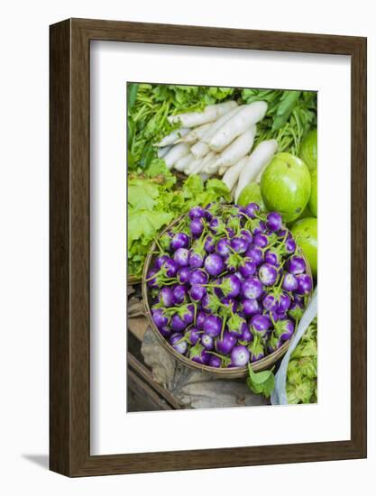 Myanmar. Bagan. Nyaung U. Market. Eggplant for Sale in the Market-Inger Hogstrom-Framed Photographic Print