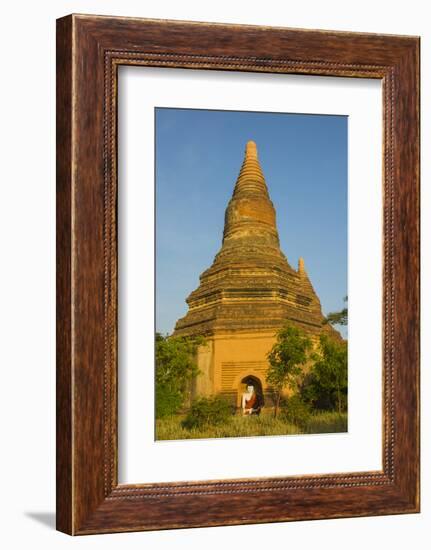 Myanmar. Bagan. Red Brick Temple Glows in the Late Afternoon Light-Inger Hogstrom-Framed Photographic Print