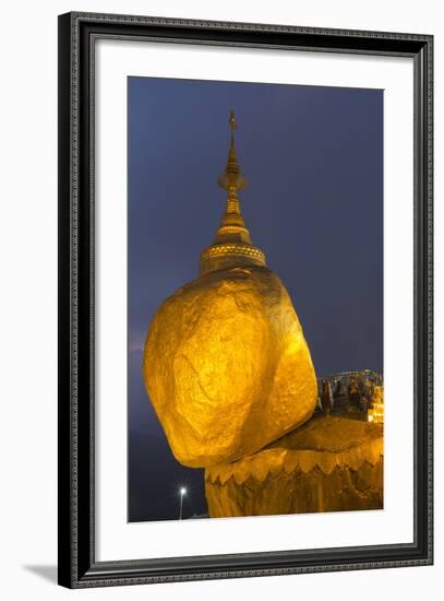 Myanmar, Bago. the Golden Rock at Kyaiktiyo Pagoda, at Twilight-Brenda Tharp-Framed Photographic Print