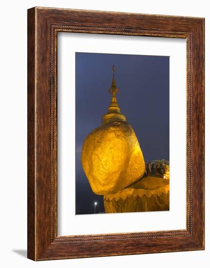 Myanmar, Bago. the Golden Rock at Kyaiktiyo Pagoda, at Twilight-Brenda Tharp-Framed Photographic Print