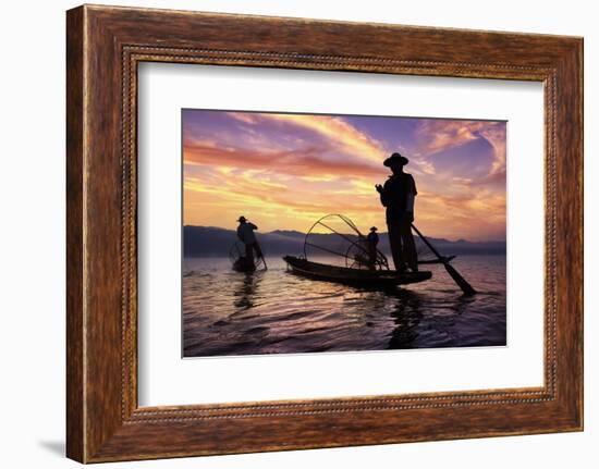 Myanmar (Burma), Shan State, Inle Lake, Local Fishermen at Sunset-Michele Falzone-Framed Photographic Print