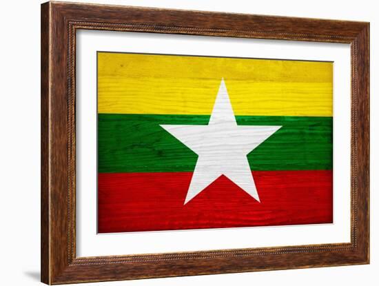 Myanmar Flag Design with Wood Patterning - Flags of the World Series-Philippe Hugonnard-Framed Art Print