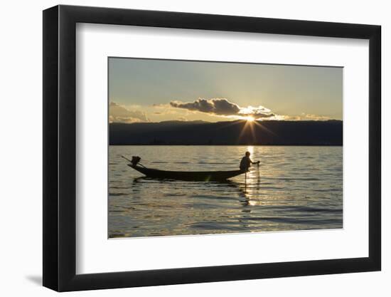 Myanmar, Inle Lake. Fisherman at Sunset-Brenda Tharp-Framed Photographic Print