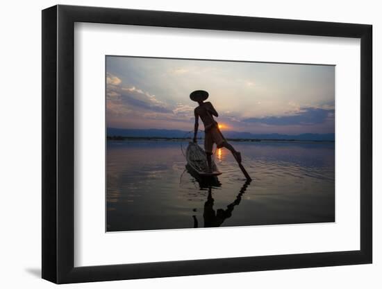 Myanmar, Inle Lake. Fisherman Rowing at Sunset-Jaynes Gallery-Framed Photographic Print