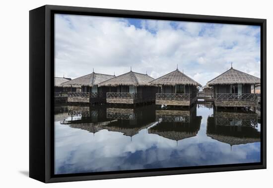 Myanmar, Inle Lake. Resort Lodging Supported on Stilts over the Lake-Brenda Tharp-Framed Premier Image Canvas