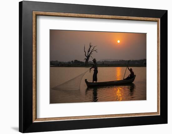 Myanmar, Mandalay, Amarapura. Fishermen on Irrawaddy River-Jaynes Gallery-Framed Photographic Print