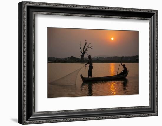 Myanmar, Mandalay, Amarapura. Fishermen on Irrawaddy River-Jaynes Gallery-Framed Photographic Print