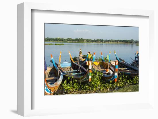 Myanmar. Mandalay. Amarapura. Taungthaman Lake. Colorful Boats-Inger Hogstrom-Framed Photographic Print