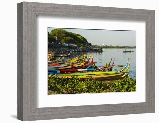 Myanmar. Mandalay. Amarapura. Taungthaman Lake. Colorful Boats-Inger Hogstrom-Framed Photographic Print