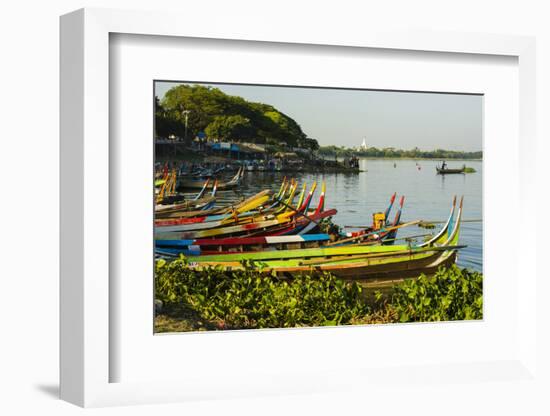 Myanmar. Mandalay. Amarapura. Taungthaman Lake. Colorful Boats-Inger Hogstrom-Framed Photographic Print