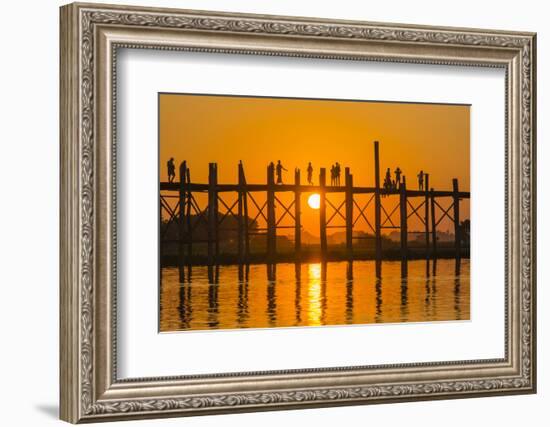 Myanmar. Mandalay. Amarapura. Tourists on the U Bein Bridge at Sunset-Inger Hogstrom-Framed Photographic Print