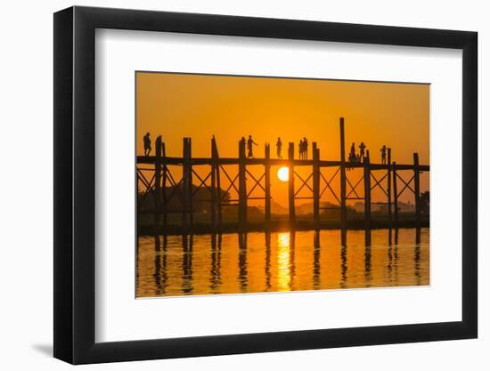 Myanmar. Mandalay. Amarapura. Tourists on the U Bein Bridge at Sunset-Inger Hogstrom-Framed Photographic Print