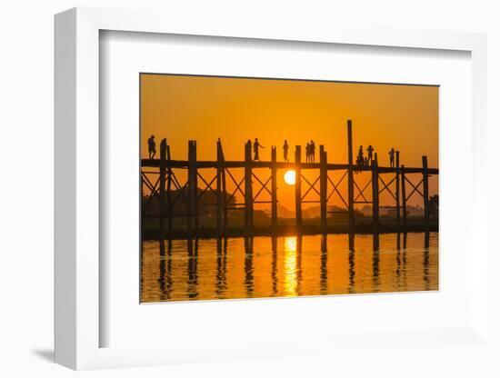 Myanmar. Mandalay. Amarapura. Tourists on the U Bein Bridge at Sunset-Inger Hogstrom-Framed Photographic Print