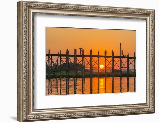 Myanmar. Mandalay. Amarapura. Tourists on the U Bein Bridge at Sunset-Inger Hogstrom-Framed Photographic Print