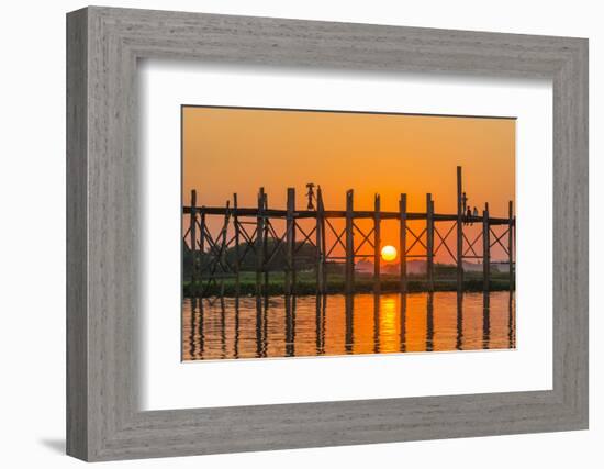 Myanmar. Mandalay. Amarapura. Tourists on the U Bein Bridge at Sunset-Inger Hogstrom-Framed Photographic Print