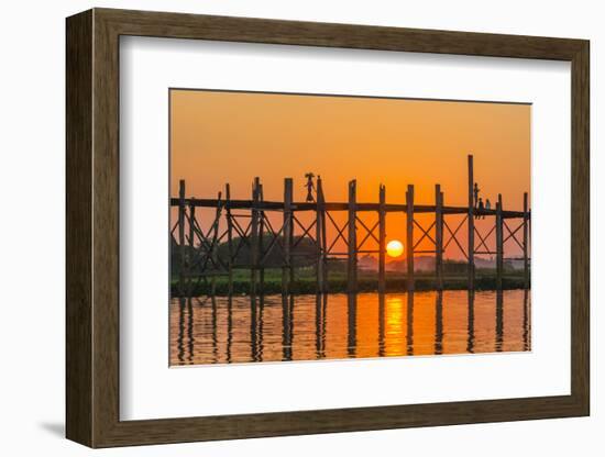 Myanmar. Mandalay. Amarapura. Tourists on the U Bein Bridge at Sunset-Inger Hogstrom-Framed Photographic Print