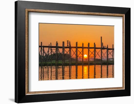 Myanmar. Mandalay. Amarapura. Tourists on the U Bein Bridge at Sunset-Inger Hogstrom-Framed Photographic Print