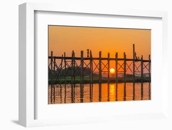 Myanmar. Mandalay. Amarapura. Tourists on the U Bein Bridge at Sunset-Inger Hogstrom-Framed Photographic Print