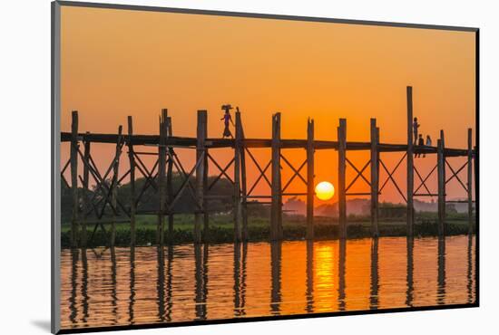 Myanmar. Mandalay. Amarapura. Tourists on the U Bein Bridge at Sunset-Inger Hogstrom-Mounted Photographic Print