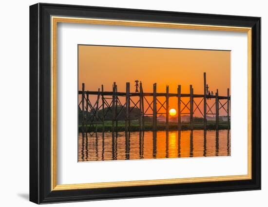 Myanmar. Mandalay. Amarapura. Tourists on the U Bein Bridge at Sunset-Inger Hogstrom-Framed Photographic Print