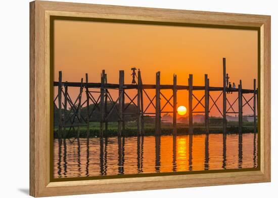 Myanmar. Mandalay. Amarapura. Tourists on the U Bein Bridge at Sunset-Inger Hogstrom-Framed Premier Image Canvas