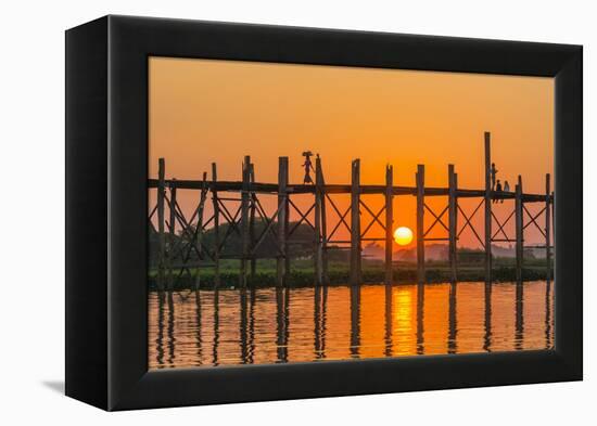 Myanmar. Mandalay. Amarapura. Tourists on the U Bein Bridge at Sunset-Inger Hogstrom-Framed Premier Image Canvas