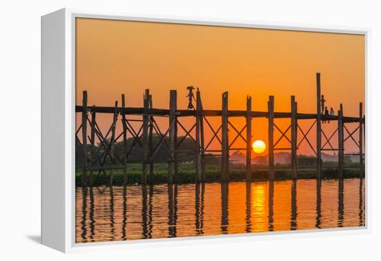 Myanmar. Mandalay. Amarapura. Tourists on the U Bein Bridge at Sunset-Inger Hogstrom-Framed Premier Image Canvas