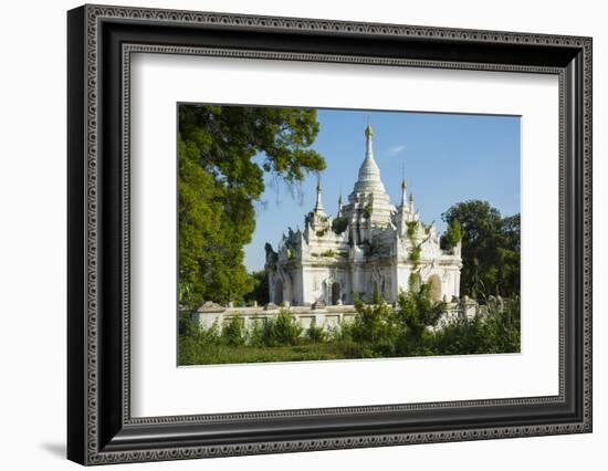 Myanmar. Mandalay. Inwa. White Temple Surrounded by Greenery-Inger Hogstrom-Framed Photographic Print