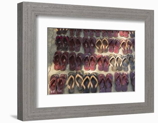 Myanmar. Mandalay. Maha Aung Myae Bone San Monastery. Lines of Shoes-Inger Hogstrom-Framed Photographic Print