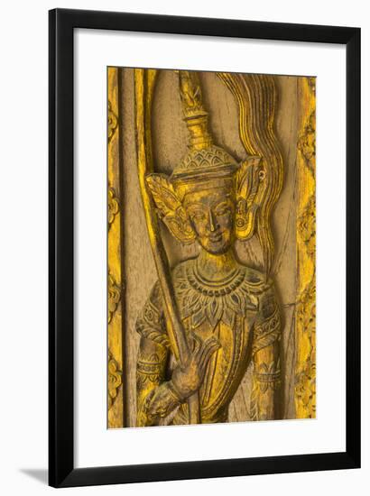 Myanmar. Mandalay. Sagaing Hill. Detail of a Tiny Carved Teak Temple-Inger Hogstrom-Framed Photographic Print