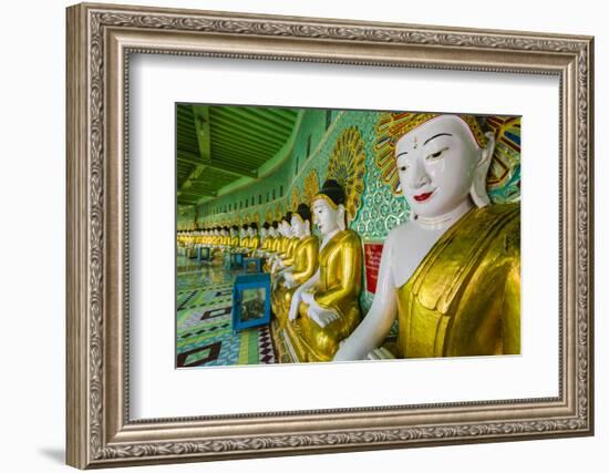 Myanmar. Mandalay. Sagaing Hill. Thirty Caves Temple. Row of Buddhas-Inger Hogstrom-Framed Photographic Print