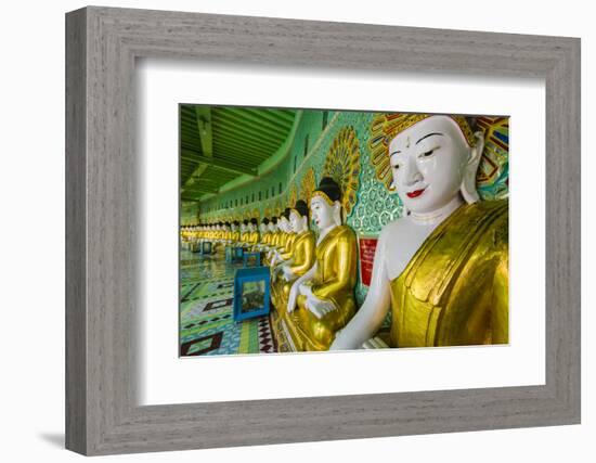 Myanmar. Mandalay. Sagaing Hill. Thirty Caves Temple. Row of Buddhas-Inger Hogstrom-Framed Photographic Print