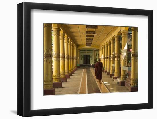 Myanmar. Monk Walks Down Hallway in Monastery-Brenda Tharp-Framed Photographic Print