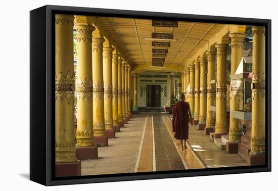 Myanmar. Monk Walks Down Hallway in Monastery-Brenda Tharp-Framed Premier Image Canvas