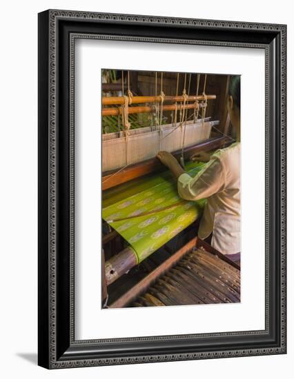 Myanmar. Shan State. Inle Lake. Woman weaving silk at a wooden loom.-Inger Hogstrom-Framed Photographic Print