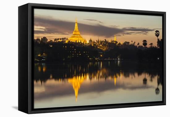 Myanmar, Yangon. Dusk Falls on Shwedagon Pagoda-Brenda Tharp-Framed Premier Image Canvas