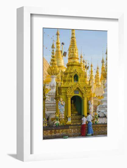 Myanmar. Yangon. Shwedagon Pagoda. Locals Lighting Candles-Inger Hogstrom-Framed Photographic Print