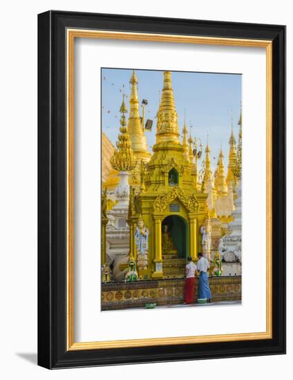 Myanmar. Yangon. Shwedagon Pagoda. Locals Lighting Candles-Inger Hogstrom-Framed Photographic Print