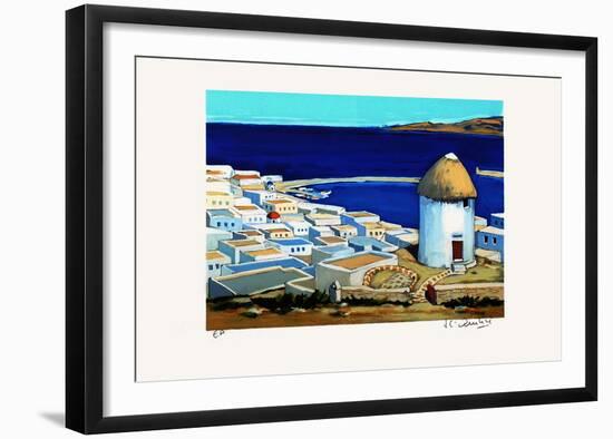 Myconos : Moulin sur les hauteurs-Jean Claude Quilici-Framed Limited Edition