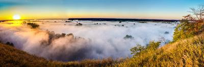 Misty dawn over hills and river, Ukraine, Europe-Mykola Iegorov-Photographic Print