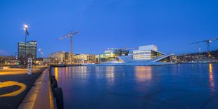 Night panoramic view of the Oslo Opera House, frozen bay and new business quarter, Oslo, Norway, Sc-Mykola Iegorov-Framed Photographic Print
